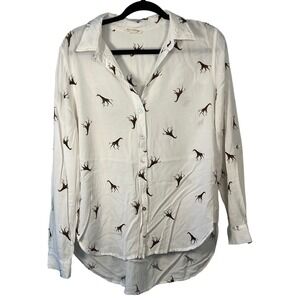 Jane and Delancey Womens White Giraffe Button Up Blouse Safari Zoo Eccentric M